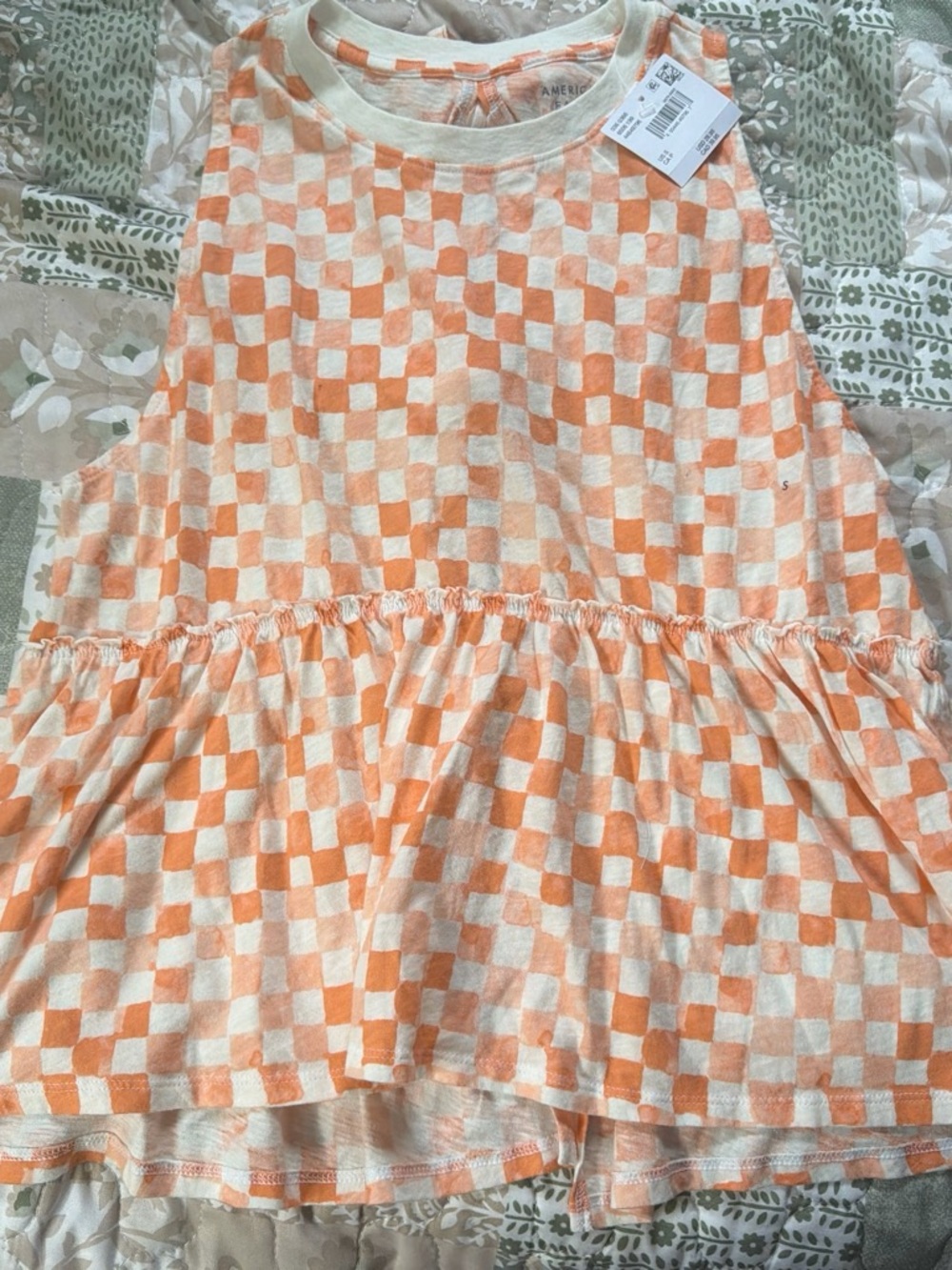 American Eagle Outfitters Orange and White Checkered Peplum Tank Top
